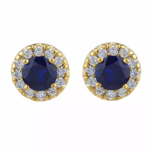 1.50Ct Round Cut Simulated Blue Sapphire Halo Stud Earrings 14K Yellow Gold Over