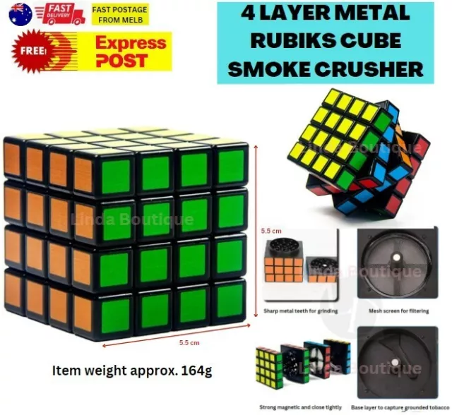 Rubiks Cube 4 Layer Metal Grinder Zinc Alloy Herb Tobacco Smoke Crusher Toy Gift