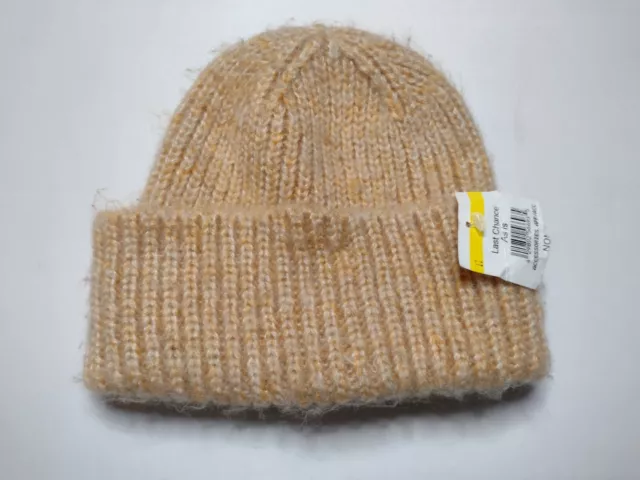 Topshop Women's Beanie Hat Tan Ribbed Knit Fuzzy Outdoor RR