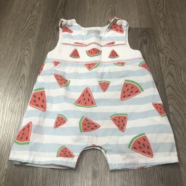 Lil Cactus Baby Boy Smocked Overalls Watermelon Summertime 6-12 Months