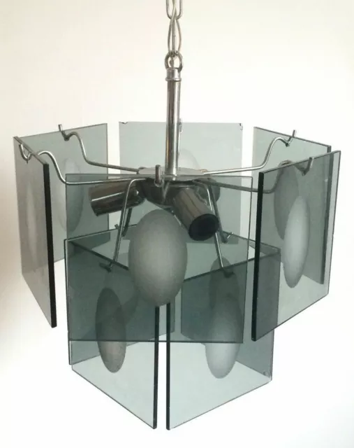 Mid century Murano vistosi 10 glass smoked glass discs chandelier pendant 1970