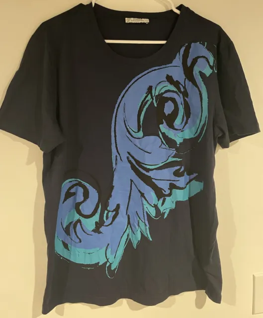Versace Collection Mens Tshirt XXL Blue Authentic SS Girocollo Graphic Print