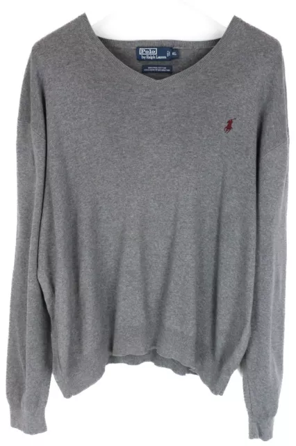 Polo By Ralph Lauren Maglione Uomo XL Pullover Maglia Scollo A V Melange Grigio