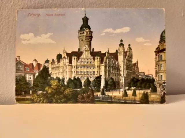 Ak gruss aus leipzig 1914 Rathaus Strassenbahn 