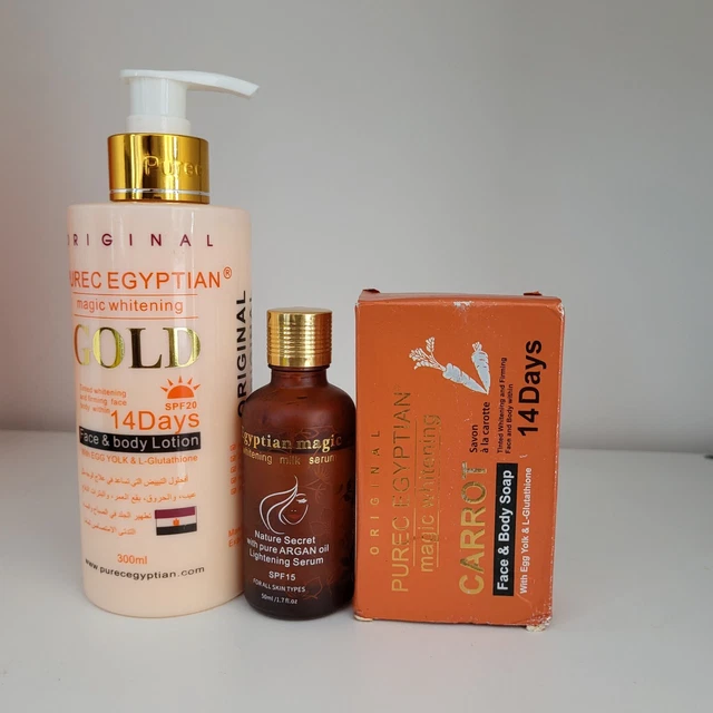 Kit Soin Corps : Gel Douche + Huile + Lait WHITE Glutathione + Savon PUREC  GOLD - 1000ml
