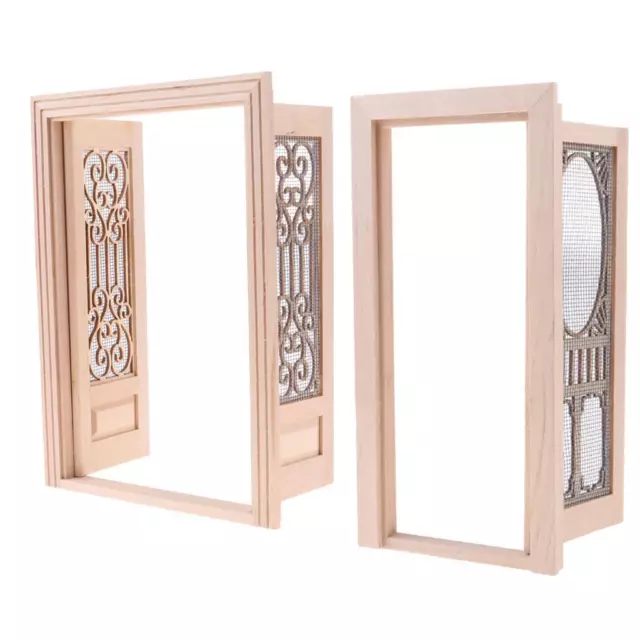 2pcs 1/12 Scale Miniatures External Wooden Door Dollhouse