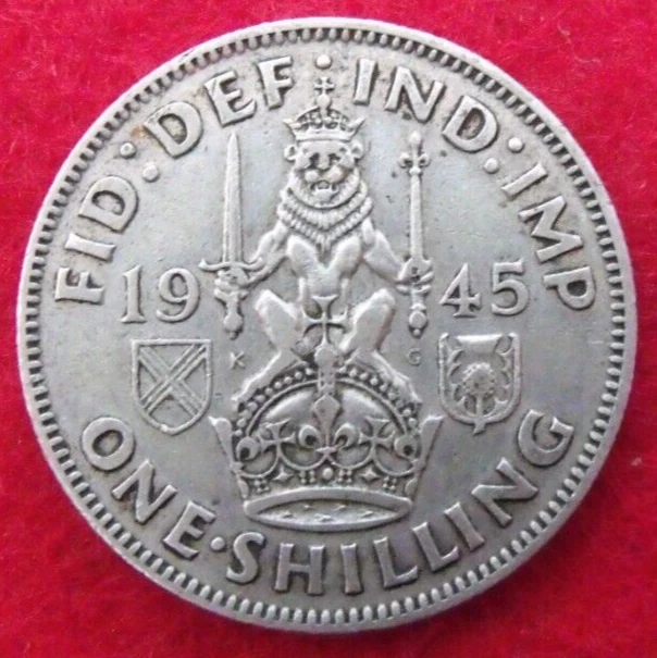 1945 GEORGE VI  SILVER SHILLING  ( 50% Silver )  British 1s Coin.   413