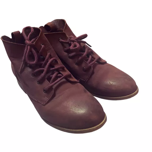 Steve Madden Womens Rubin Ankle Bootie Size 8.5 M Leather Lace Up Burgandy Red