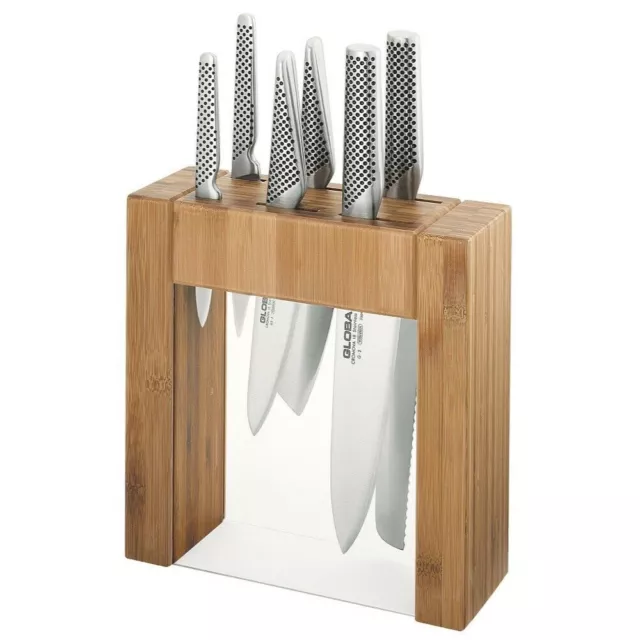 New Global Ikasu 7Pc Bamboo Knife Block Set 7 Piece Japanese Knives