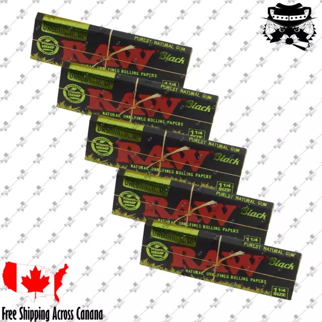 🌱🦝 Raw Organic Hemp Black 1 ¼ Size Rolling Papers ◈5 Pack◈ 🦝🌱