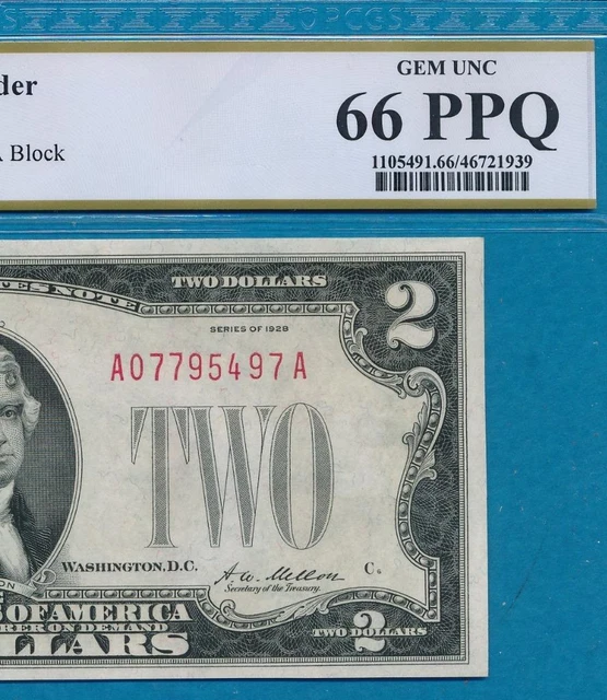 $2.00 1928  Red Seal  Pcgs  Gem  New 66Ppq Legal Tender United States Note