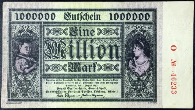 HAMBORN 1923 "August Thyssen-Hütte" 1 Million Mark Inflation Notgeld Germany