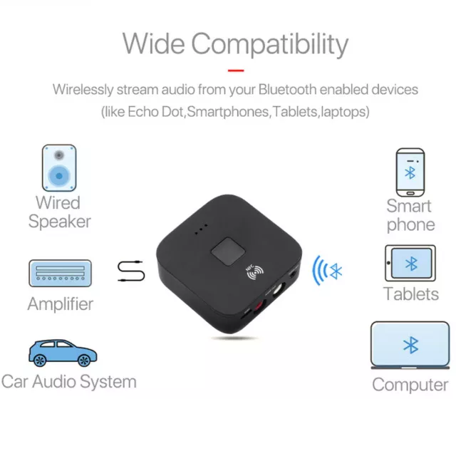 Bluetooth 5.0 Receiver Wireless 3.5mm AUX NFC to 2RCA Audio Stereo Adapter 3