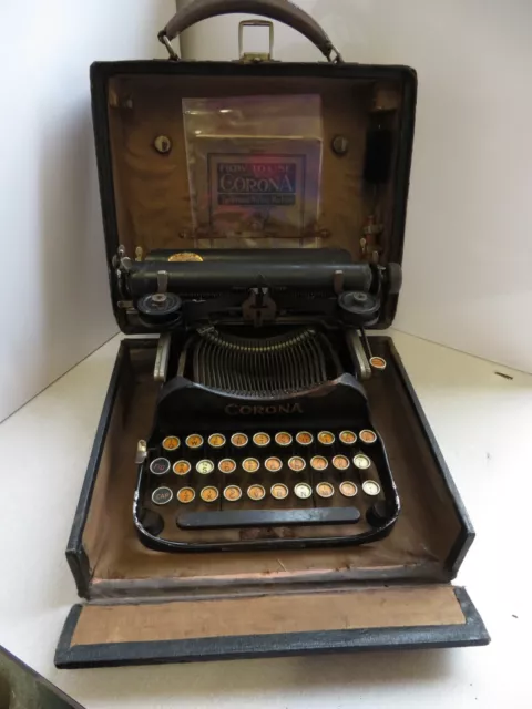 Antique Corona 3 Folding Typewriter Portable Personal Writing Machine 1920