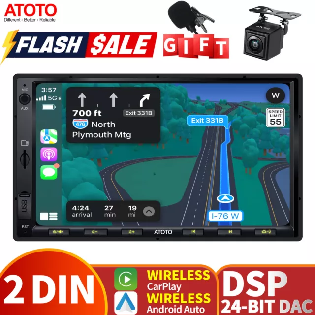 ATOTO F7WE 7" 2Din Car Stereo Wireless Android Auto/CarPlay + HD Rearview Camera