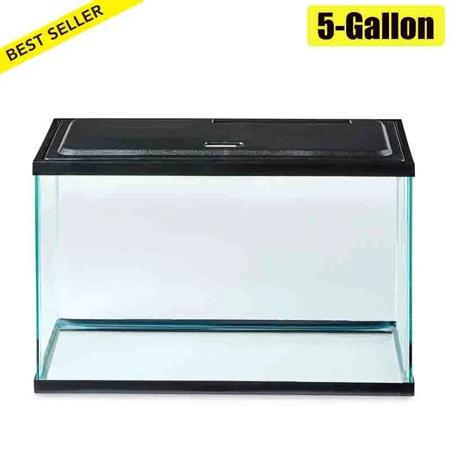 Glass Fish Tank Desktop 5 Gallon Aquarium Starter Kit Low-profile Hood LED Light