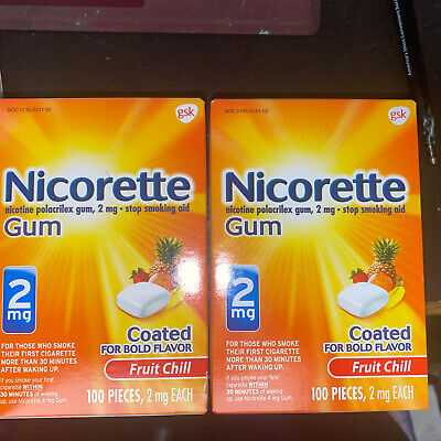 Lote 2 Nicotina Nicorette goma de mascar 2MG frutas Chill 100 piezas Exp 2/24