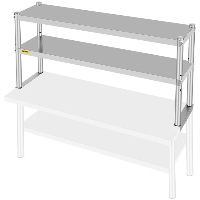 VEVOR 12" x 48" Double Overshelf 2-Tier For Kitchen Prep Table Stainless Steel