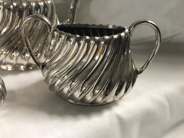 James Dixon & Sons ANTIQUE Silver Plated Tea Set Tea Pot Sugar Bowl Creamer 2