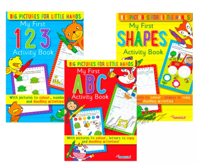 3 X Kids Activity First Learning Books Numbers Shapes Letter Copy Trace