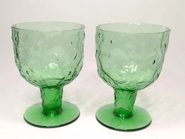 Set of 2 Morgantown Crinkle Green Textured Footed Beer Glasses