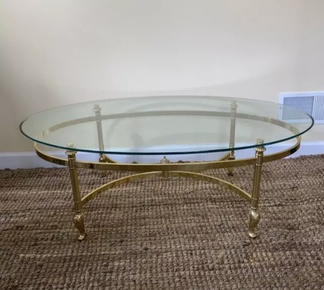 Ethan Allen Glass & Brass Coffee Cocktail Table Hollywood Regency Ethan Allen Glass & Brass Coffee Cocktail Table Hollywood Regency