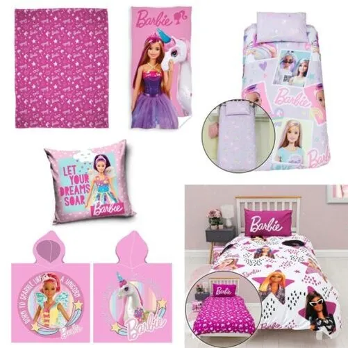 Barbie Temático Dormitorio Niña Rosa - Edredón Tapa Sets Toallas Mantas Cojines