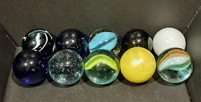Lot of 10 Vintage Shooter-Size Marbles Various Makers 1 Inch Size Nice!