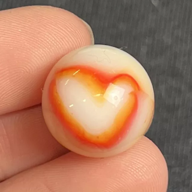 Vintage Akro Agate Peltier Christensen Glass Orange Heart Swirl Marble 0.6”