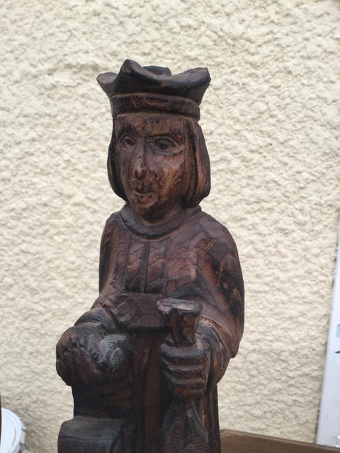 Antique 14" WOOD HAND CARVED Statue SAINT ST Ives Yves Lawyers French
