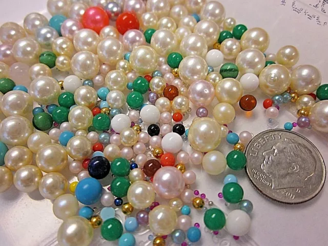 Huge Lot No-Hole & 1 Hole Balls & Pearls Mixed Vtg Jewelry Repair Making Crafts