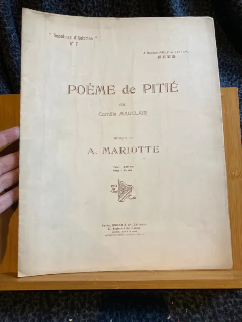 A. Mariotte Poème de Pitié C. Mauclair partition chant piano Enoch & Cie