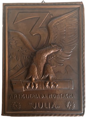 Crest targa Alpini 3º Reggimento artiglieria terrestre da montagna JULIA in rame 
