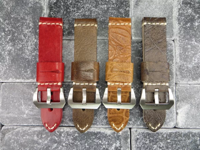New 22mm Big Belt COW Leather Strap Brown Watch Band Grey Red PAM 22 mm