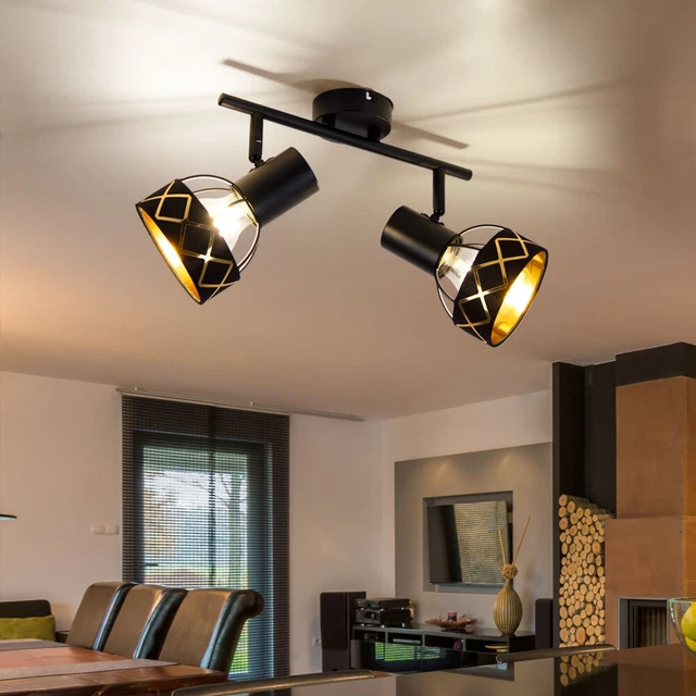 Plafonnier Rétro Avec 3 Spots - Suspension Design Bois Et Métal - Pour Chambre, Salon, Bureau