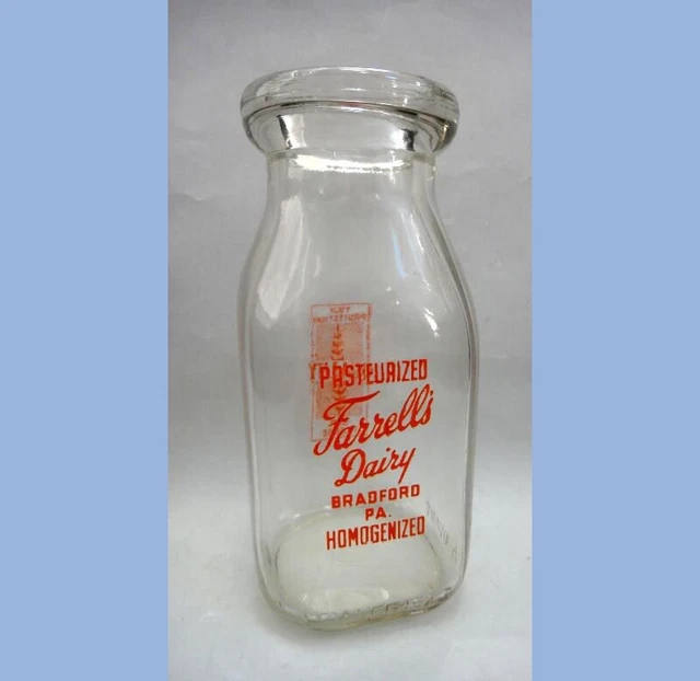 vintage FARRELL'S DAIRY MILK GLASS MILK BOTTLE 1/3 QUART bradford pa