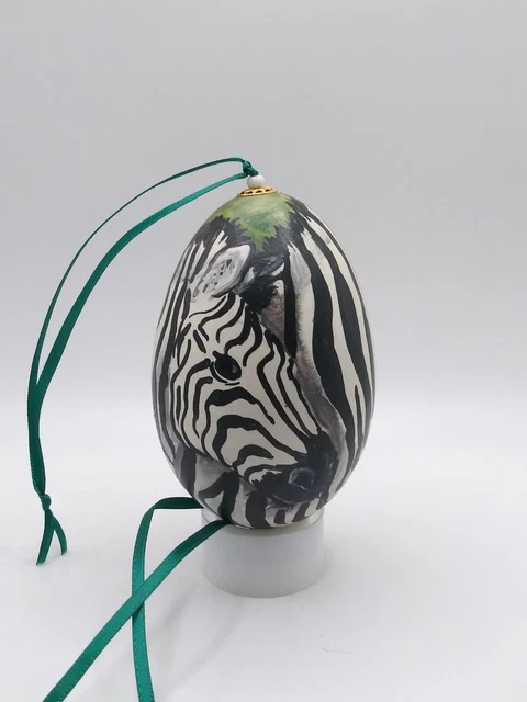 Hand Painted Zebra Egg Ornament African Themed Signed 1993