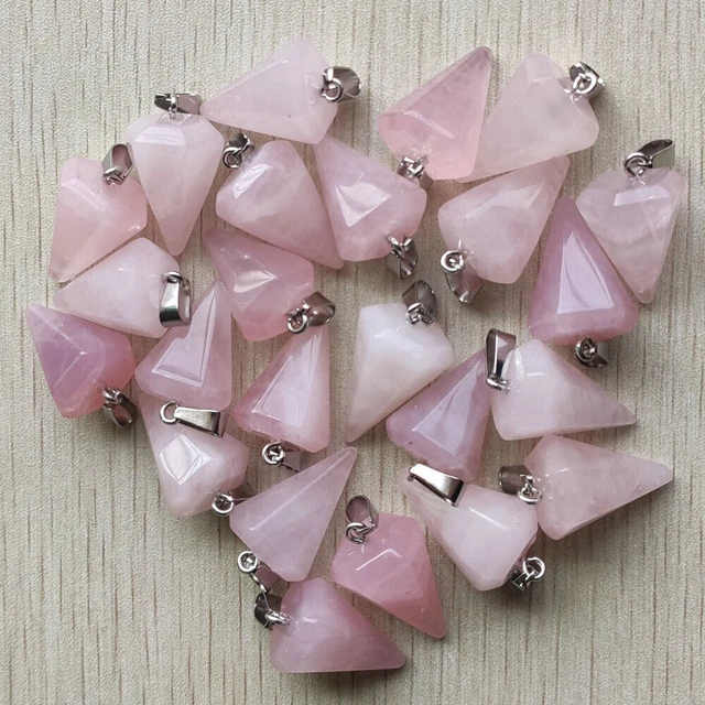 Wholesale 24pcs Fashion Natural Rose Quartz Stone Hexagonal Pyramis Pendant