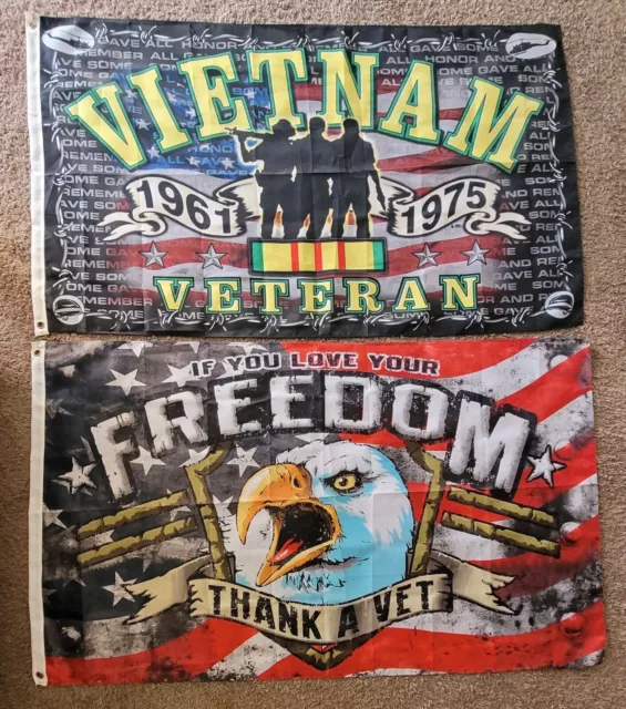 Vietnam Veteran 1961-1975 & Thank A Vet Flag Lot 3x5 w/ Grommets