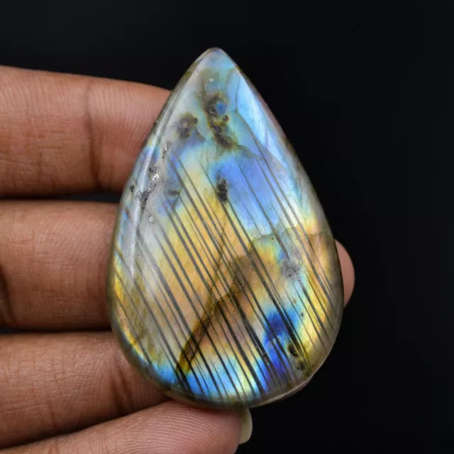Huge Size Full Fire Cts. 91.85 Natural Labradorite Cabochon Pear Loose Gemstone