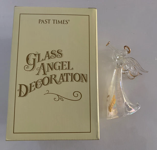 Vintage Past Times 6" Glass Angel trumpet Christmas Tree hanging ornament boxed