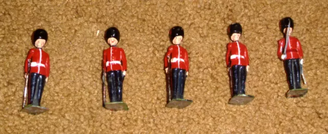 5 Vintage Cast Toy British Soldiers, Proprietor Copyright, Made in England