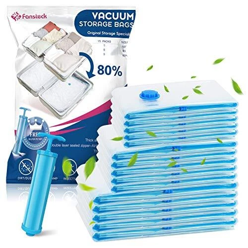 Fansteck Lot de 15 Sac de Rangement sous Vide Sac sous Vide Vêtement Aspirate...