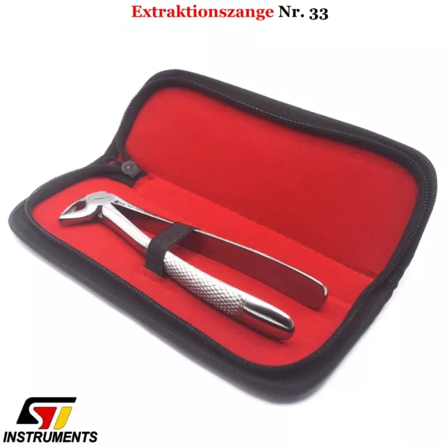 Extraktionszange Nr. 33 Zahnzange Oberkiefer Unterkiefer Molaren Dental mit Etui