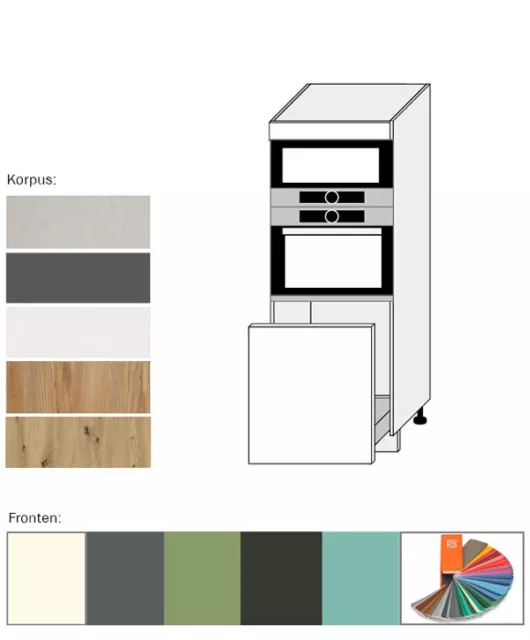 Hochschrank Küche Front matt lackiert Farbe und Ausführung wählbar LI-D5A/60/154