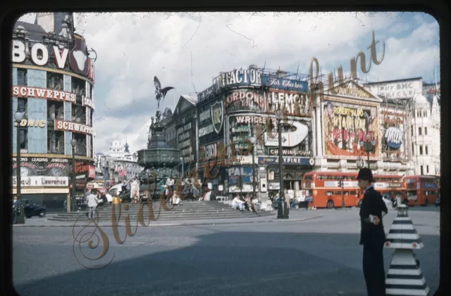 London Piccadilly Circus Signs 35mm Slide 1950s Red Border Kodachrome