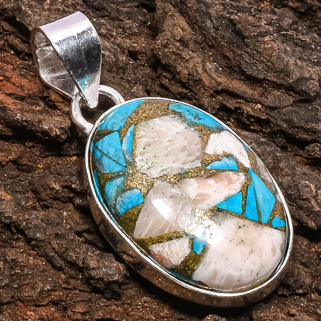 Spiny Oyster Gemstone 925 Sterling Silver Jewelry Pendant 1.69"