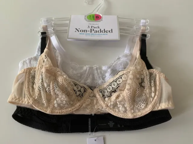 BNWT PRIMARK x 3 PACK OF NON PADDED FULL CUP - BRAS SIZE 32 A