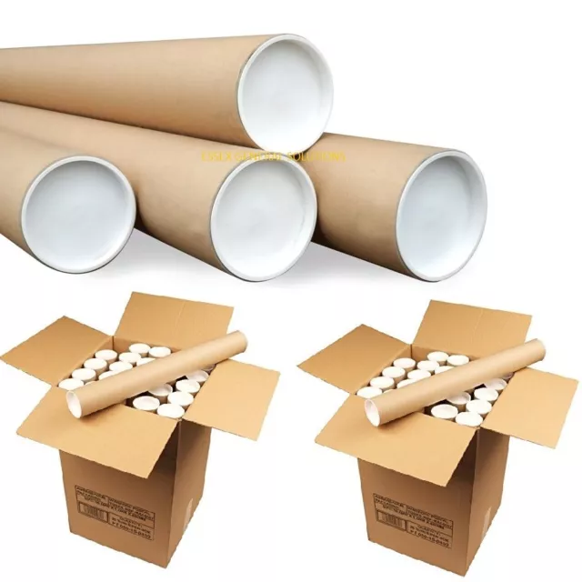 Cardboard Postal Tubes+Plastic End Caps Strong  A4 A3 A2 A1 A0 50mm 2" 76mm 3"