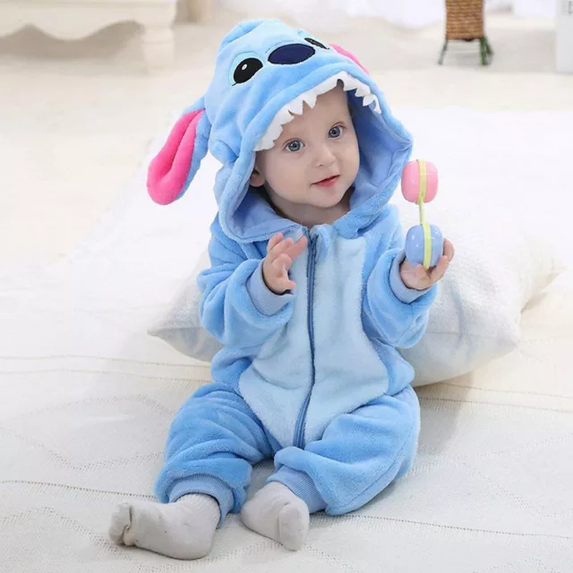 Newborn Baby Boys Girls Romper Flannel Animal Costume Hooded Bodysuit JumpsuitRY